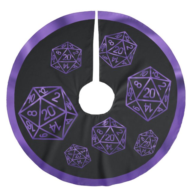RPG Critmas | Purple Fantasy Tabletop Gamer Dice Brushed Polyester Tree Skirt (Front)