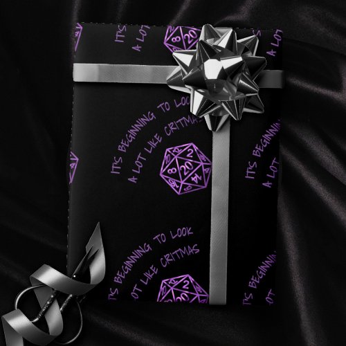 RPG Critmas  Purple Fantasy Tabletop Gamer Dice Wrapping Paper