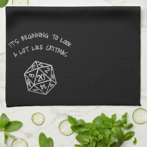 RPG Critmas  Silver Fantasy Tabletop Gamer Dice Kitchen Towel