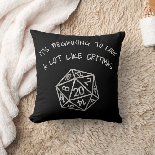 RPG Critmas Silver  Fantasy Tabletop Gamer Dice Throw Pillow