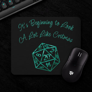 RPG Critmas Teal Green Tabletop Retro Gamer Dice Mouse Pad