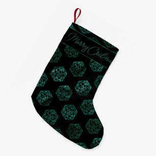 RPG Critmas   Teal Green Tabletop Retro Gamer Dice Small Christmas Stocking