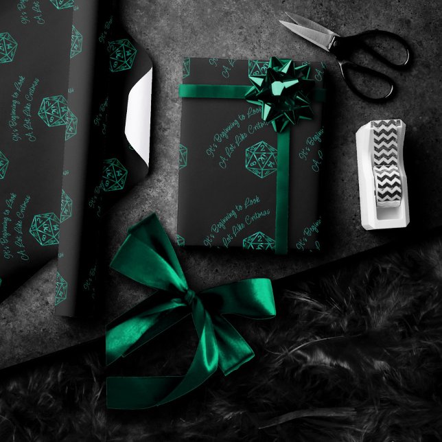 RPG Critmas | Teal Green Tabletop Retro Gamer Dice Wrapping Paper (Creator Uploaded)