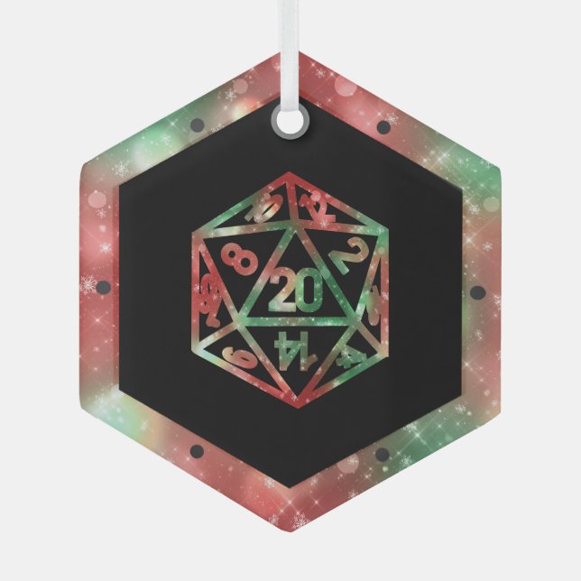 RPG Critmas | XMAS Fantasy Tabletop Gamer Dice Glass Ornament (Front)
