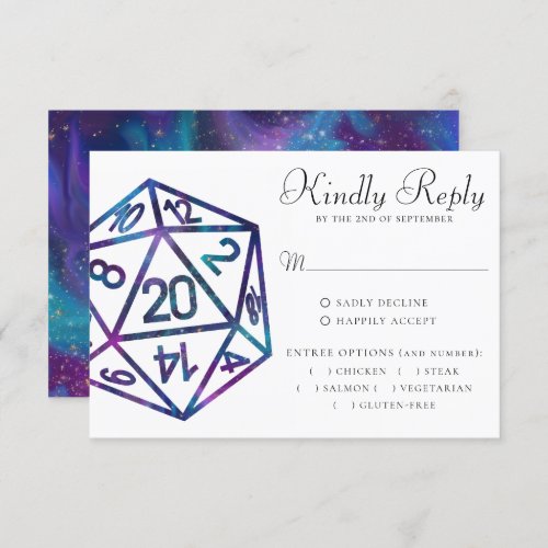 RPG Dice  Blue Fantasy PnP Tabletop Gamer Entree RSVP Card