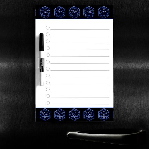 RPG Dice  Blue PnP Tabletop Role Player Checklist Dry Erase Board