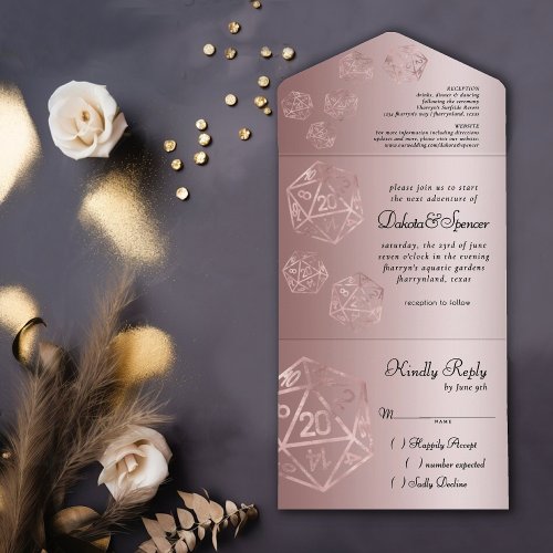 RPG Dice  Blush Luxury Sheen Roleplayer Wedding All In One Invitation