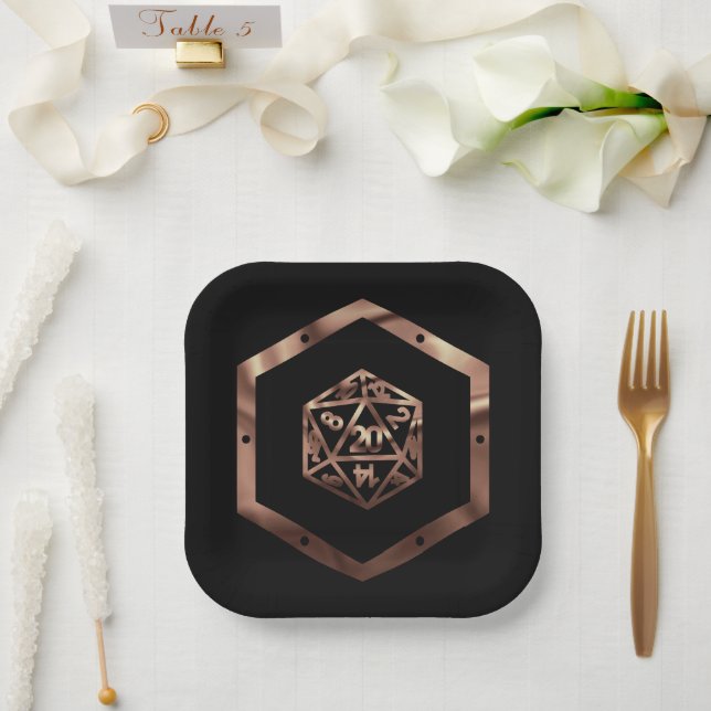 RPG Dice | Copper Fantasy Retro Tabletop PnP Gamer Paper Plates (Wedding)