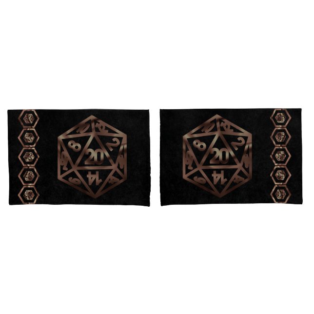 RPG Dice | Copper Fantasy Retro Tabletop PnP Gamer Pillow Case (Front-Set)