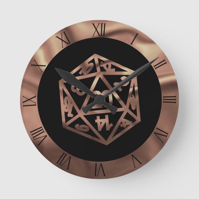 RPG Dice | Copper Fantasy Retro Tabletop PnP Gamer Round Clock (Front)