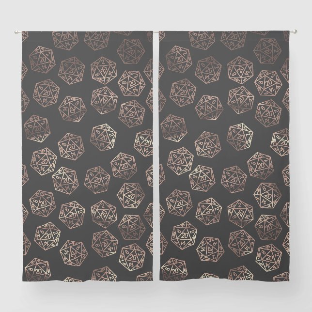 RPG Dice | Copper Fantasy Retro Tabletop PnP Gamer Sheer Curtains (Pair)