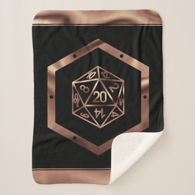 RPG Dice | Copper Fantasy Retro Tabletop PnP Gamer Sherpa Blanket (Front)