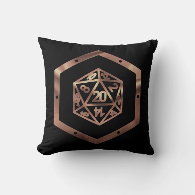 RPG Dice | Copper Fantasy Retro Tabletop PnP Gamer Throw Pillow (Front)