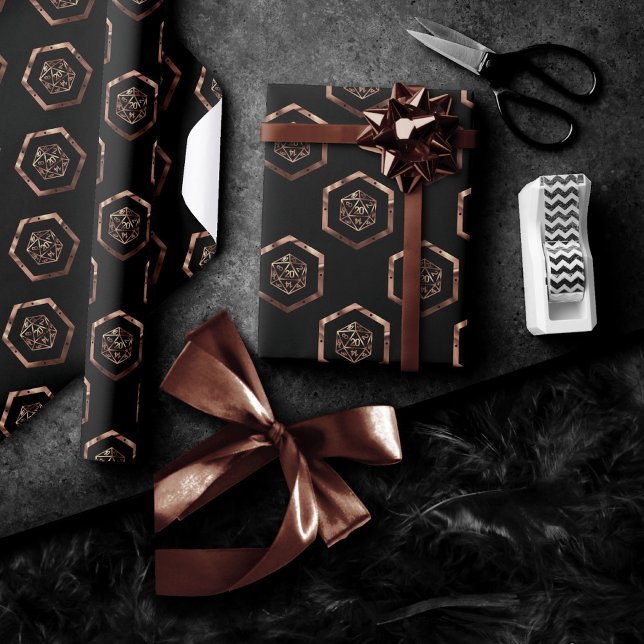 RPG Dice | Copper Fantasy Retro Tabletop PnP Gamer Wrapping Paper (Creator Uploaded)