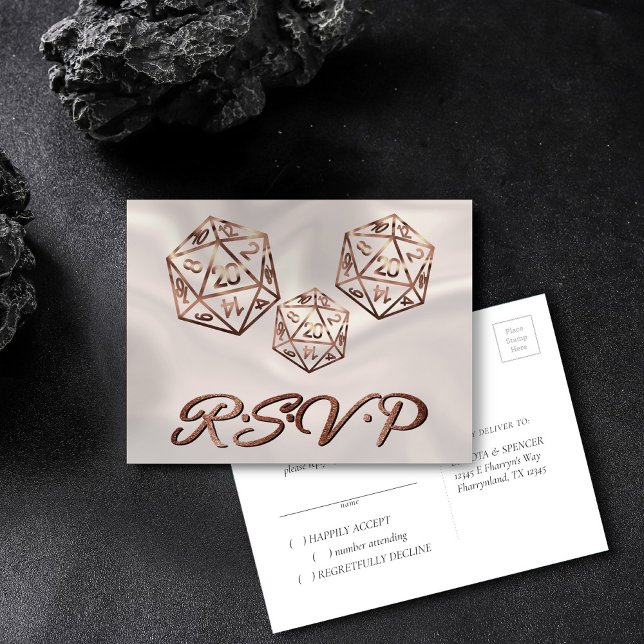 RPG Dice | Copper Fantasy Tabletop Gamer RSVP Invitation Postcard (Creator Uploaded)