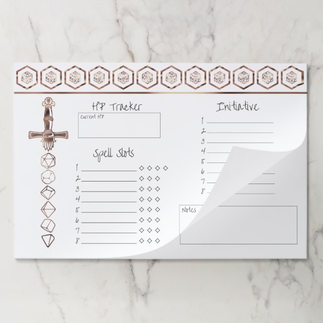 RPG Dice | Copper Fantasy Tabletop Gamer Session Paper Pad (Folded)