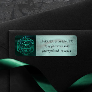 RPG Dice   Emerald Fantasy Tabletop Gamer Address Label