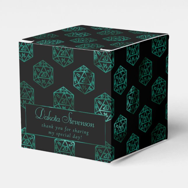 RPG Dice | Emerald Fantasy Tabletop Gamer Custom Favor Boxes (Front Side)
