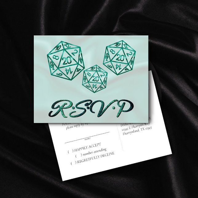 RPG Dice | Emerald Fantasy Tabletop Gamer RSVP Invitation Postcard (Creator Uploaded)