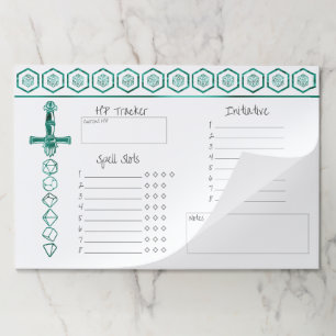 RPG Dice Emerald Fantasy Tabletop Gamer Session Paper Pad