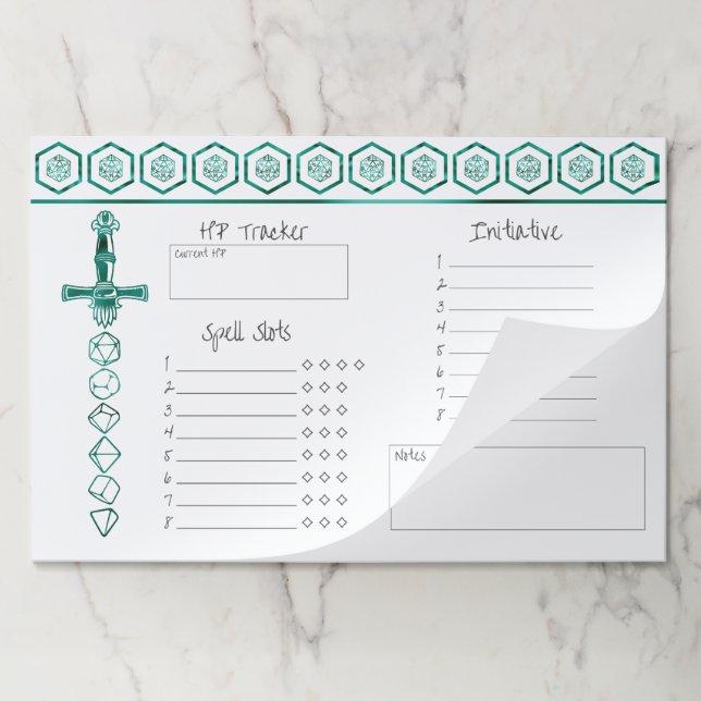 RPG Dice | Emerald Fantasy Tabletop Gamer Session Paper Pad (Folded)