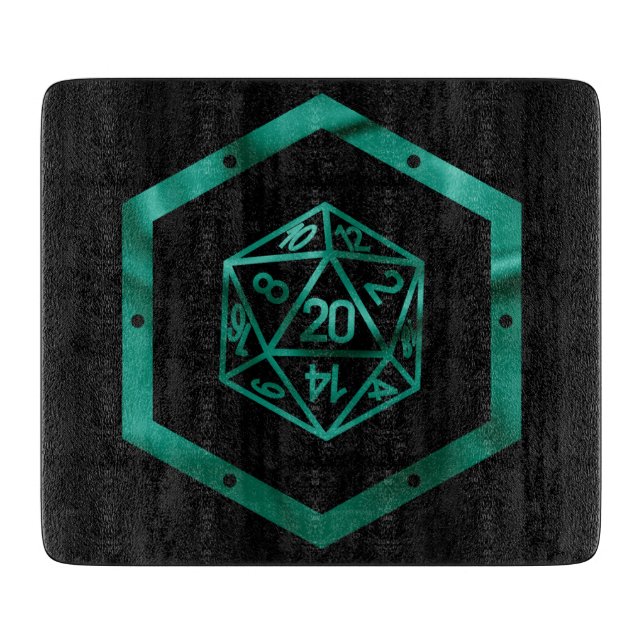 RPG Dice | Emerald Fantasy Tabletop Retro Gamer Cutting Board (Front)