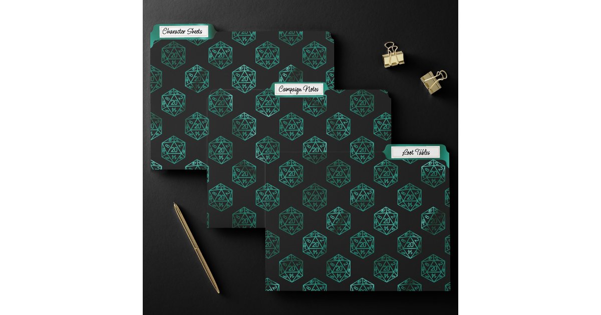 RPG Dice | Emerald Fantasy Tabletop Retro Gamer File Folder | Zazzle