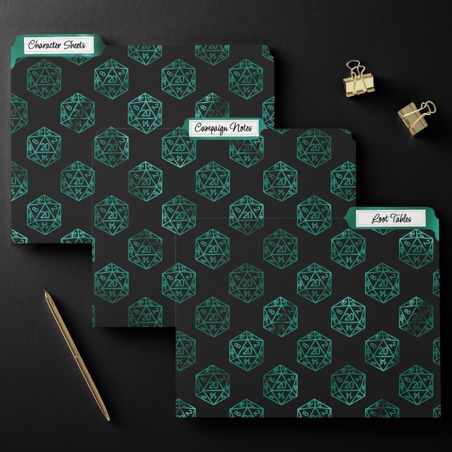 RPG Dice | Emerald Fantasy Tabletop Retro Gamer File Folder (Creator Uploaded)