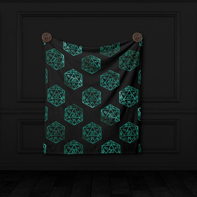 RPG Dice | Emerald Fantasy Tabletop Retro Gamer Fleece Blanket (Creator Uploaded)