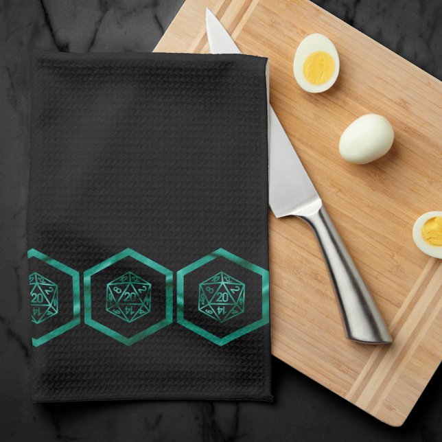 RPG Dice | Emerald Fantasy Tabletop Retro Gamer Kitchen Towel (Creator Uploaded)