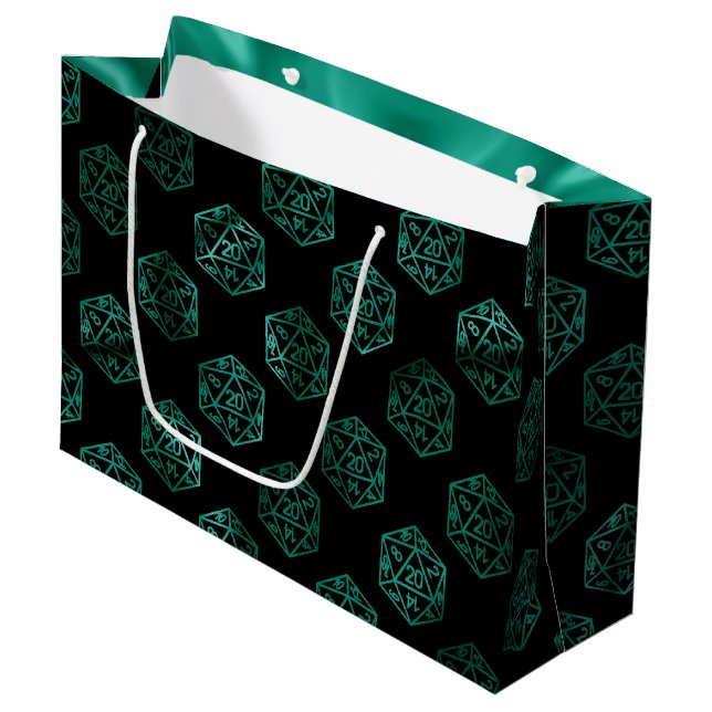 RPG Dice | Emerald Fantasy Tabletop Retro Gamer Large Gift Bag (Front Angled)