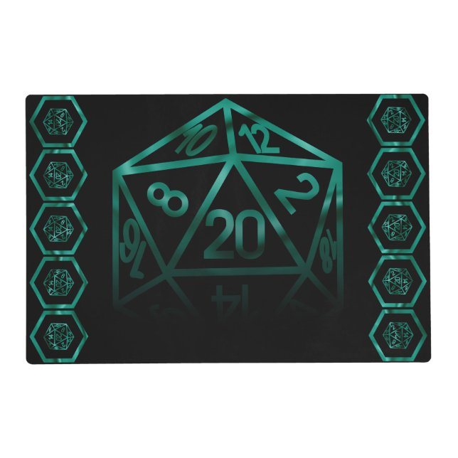 RPG Dice | Emerald Fantasy Tabletop Retro Gamer Placemat (Front)