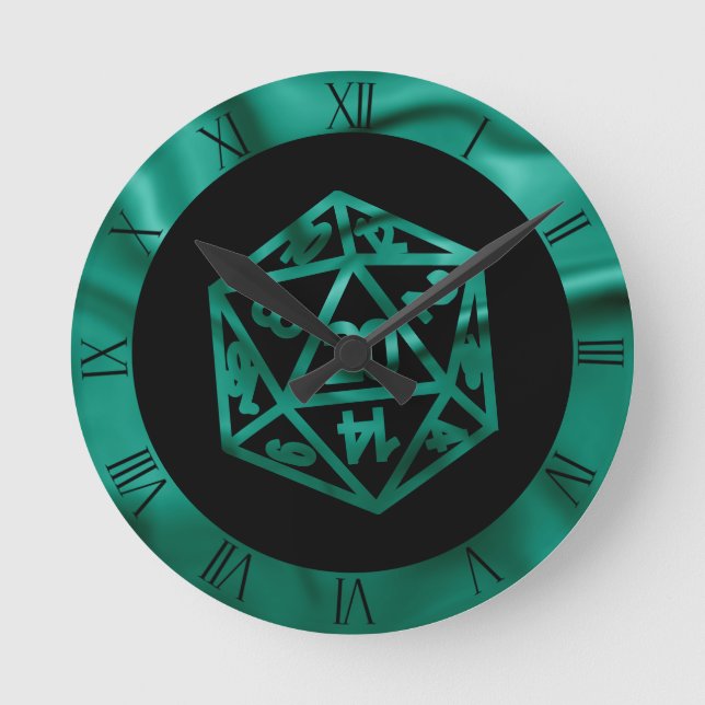 RPG Dice | Emerald Fantasy Tabletop Retro Gamer Round Clock (Front)