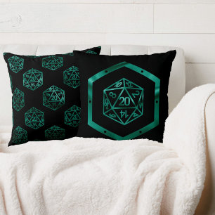 RPG Dice Emerald Fantasy Tabletop Retro Gamer Throw Pillow