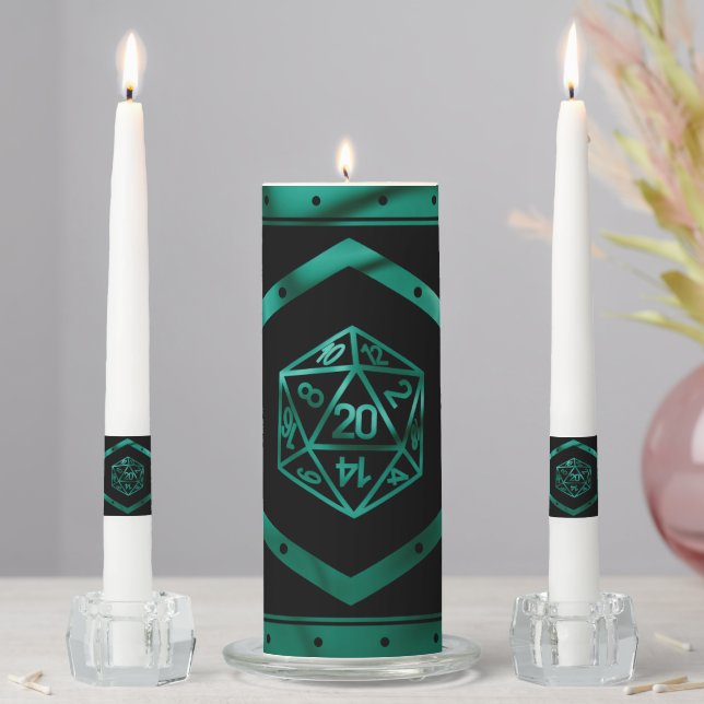 RPG Dice | Emerald Fantasy Tabletop Retro Gamer Unity Candle Set (In Situ)