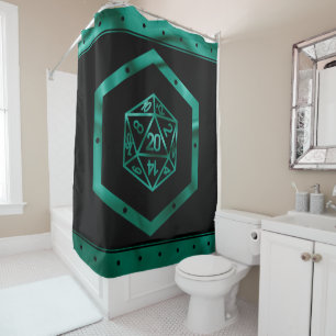 RPG Dice Emerald Green Fantasy Tabletop Gamer Shower Curtain