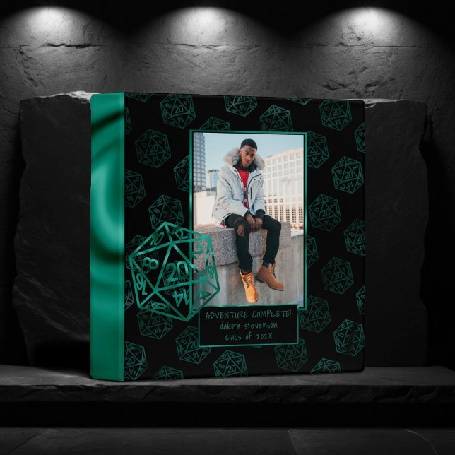 RPG Dice | Emerald Tabletop Retro Gamer Graduation 3 Ring Binder (Creator Uploaded)