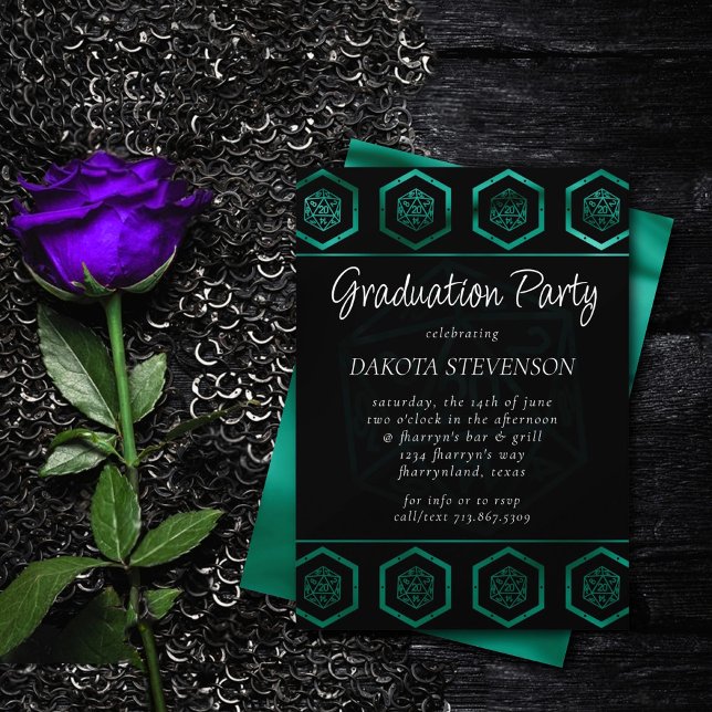 RPG Dice | Emerald Tabletop Retro Gamer Graduation Invitation (Creator Uploaded)