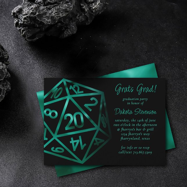 RPG Dice | Emerald Tabletop Retro Gamer Graduation Invitation (Creator Uploaded)