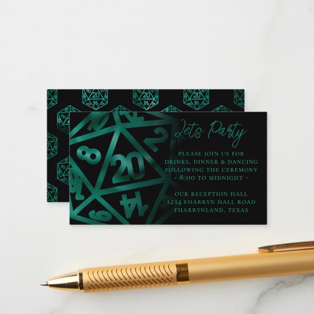 RPG Dice | Emerald Tabletop Retro Gamer Reception Enclosure Card (Front/Back In Situ)
