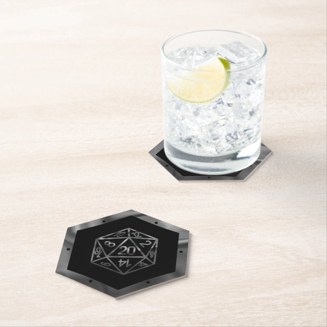 RPG Dice | Fantasy Old School Tabletop Retro Gamer Paper Coaster (Insitu)