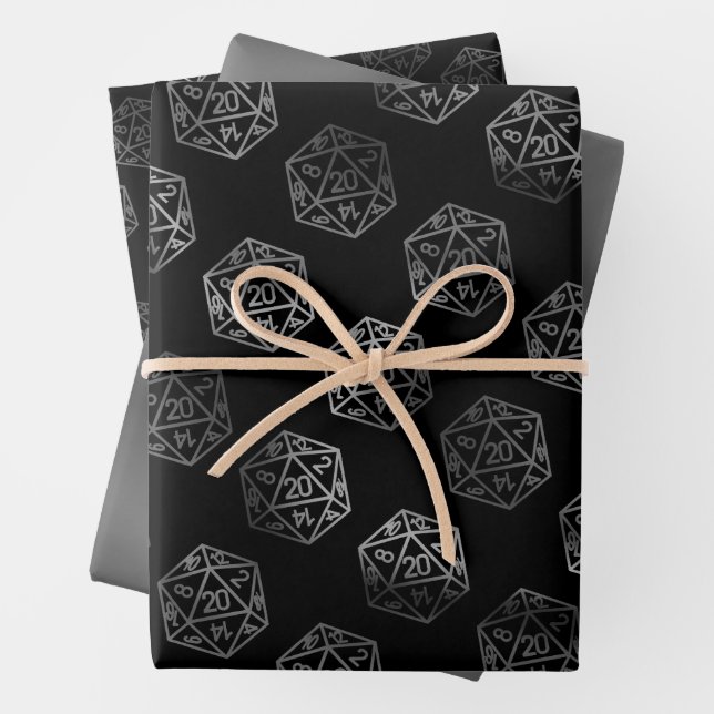 RPG Dice | Fantasy Old School Tabletop Retro Gamer Wrapping Paper Sheets (In situ)