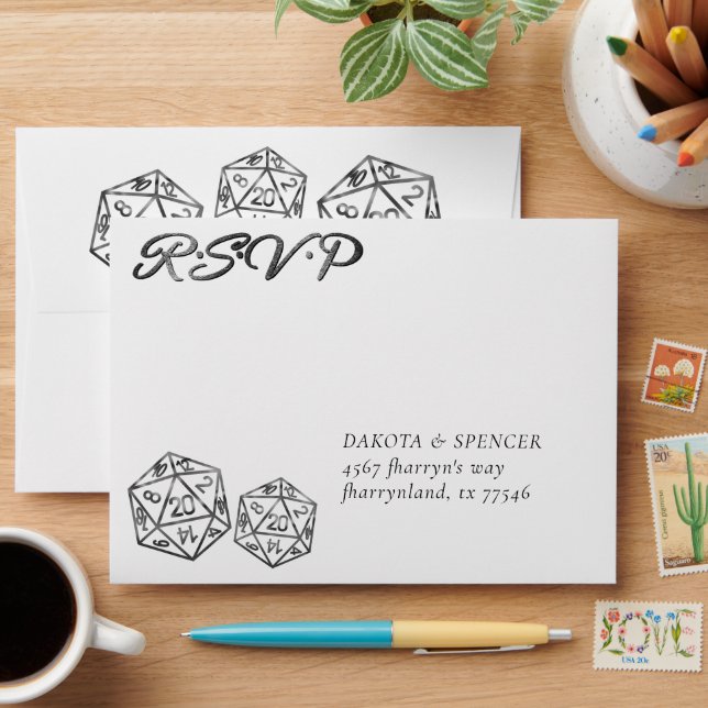 RPG Dice | Fantasy Tabletop Retro PnP Gamer RSVP Envelope (Desk)