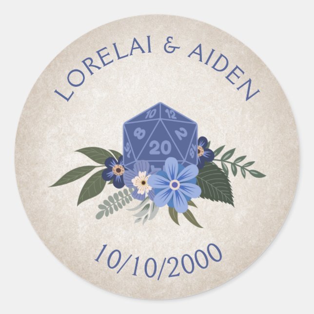 RPG Dice Gamer Wedding Classic Round Sticker (Front)