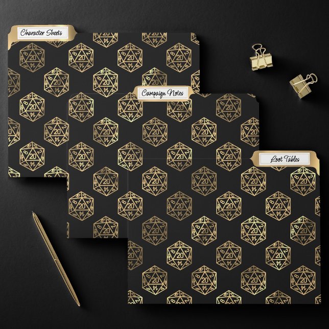 RPG Dice | Gold Fantasy Old School Tabletop Gamer File Folder (Creator Uploaded)