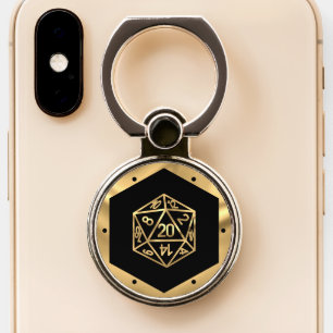 RPG Dice Gold Fantasy Old School Tabletop Gamer Phone Ring Stand
