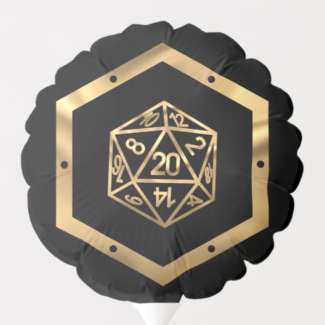 RPG Dice | Gold Fantasy Retro Tabletop PnP Gamer Balloon (Back)