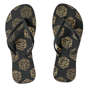 RPG Dice   Gold Fantasy Retro Tabletop PnP Gamer Flip Flops