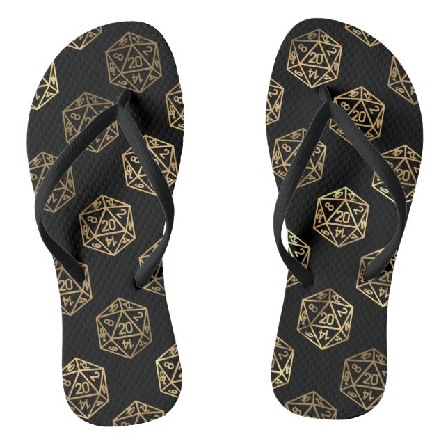 RPG Dice | Gold Fantasy Retro Tabletop PnP Gamer Flip Flops (Footbed)