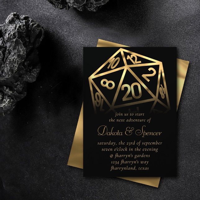 RPG Dice | Gold Fantasy Retro Tabletop PnP Gamer Invitation (Creator Uploaded)